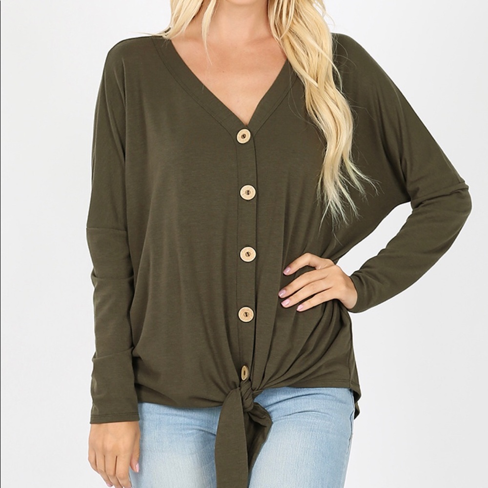 Olive Green button up tie top.